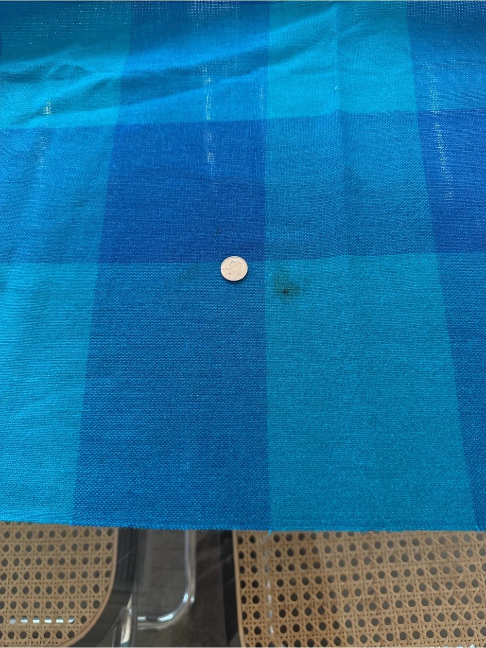 Vintage 1970s Almedahls Swedish Blue Plaid Jacquard Tablecloth 72x51